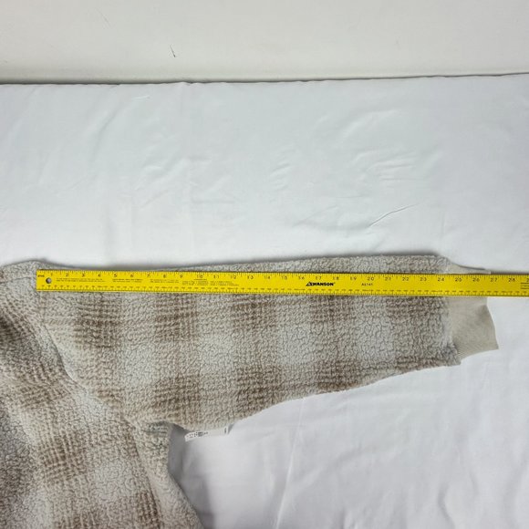 Old Navy Sweatshirt Mens 3XL 1/4 Zip Pullover Beige Sherpa Plaid Fleece - Picture 11 of 16